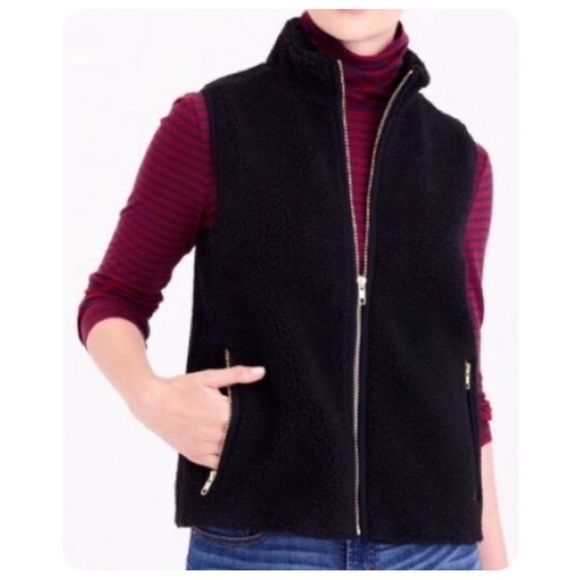 J Crew Mercantile Sherpa Vest Gold Zippers Fuzzy Cozy Warm XXS w MEASUREMENTS - Picture 1 of 13